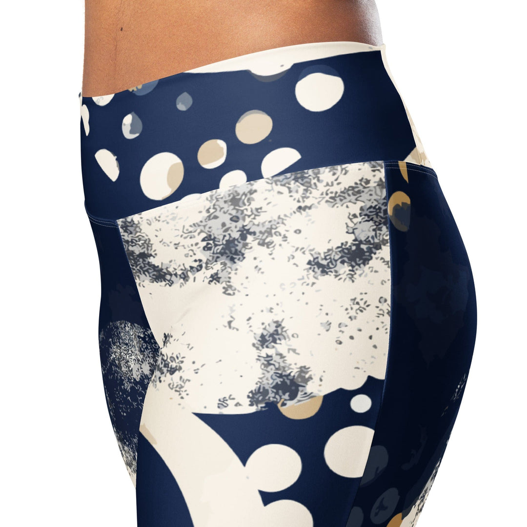 Womens Flare Leggings - Blue Beige Spotted Print