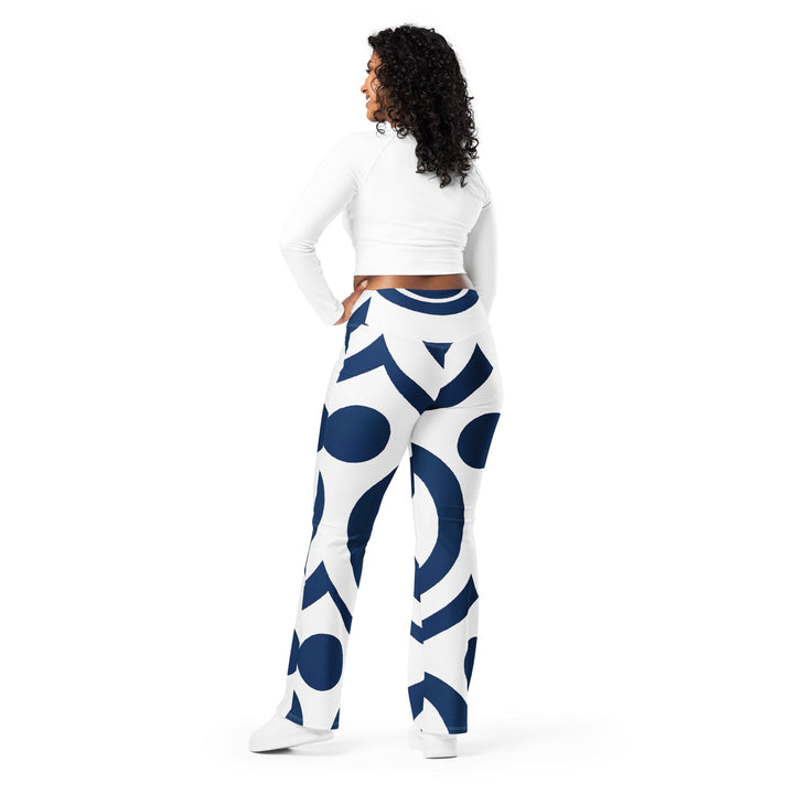 Womens Flare Leggings - Navy Blue and White Circular Pattern