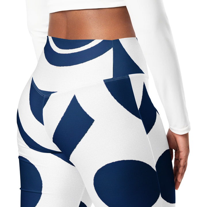 Womens Flare Leggings - Navy Blue and White Circular Pattern