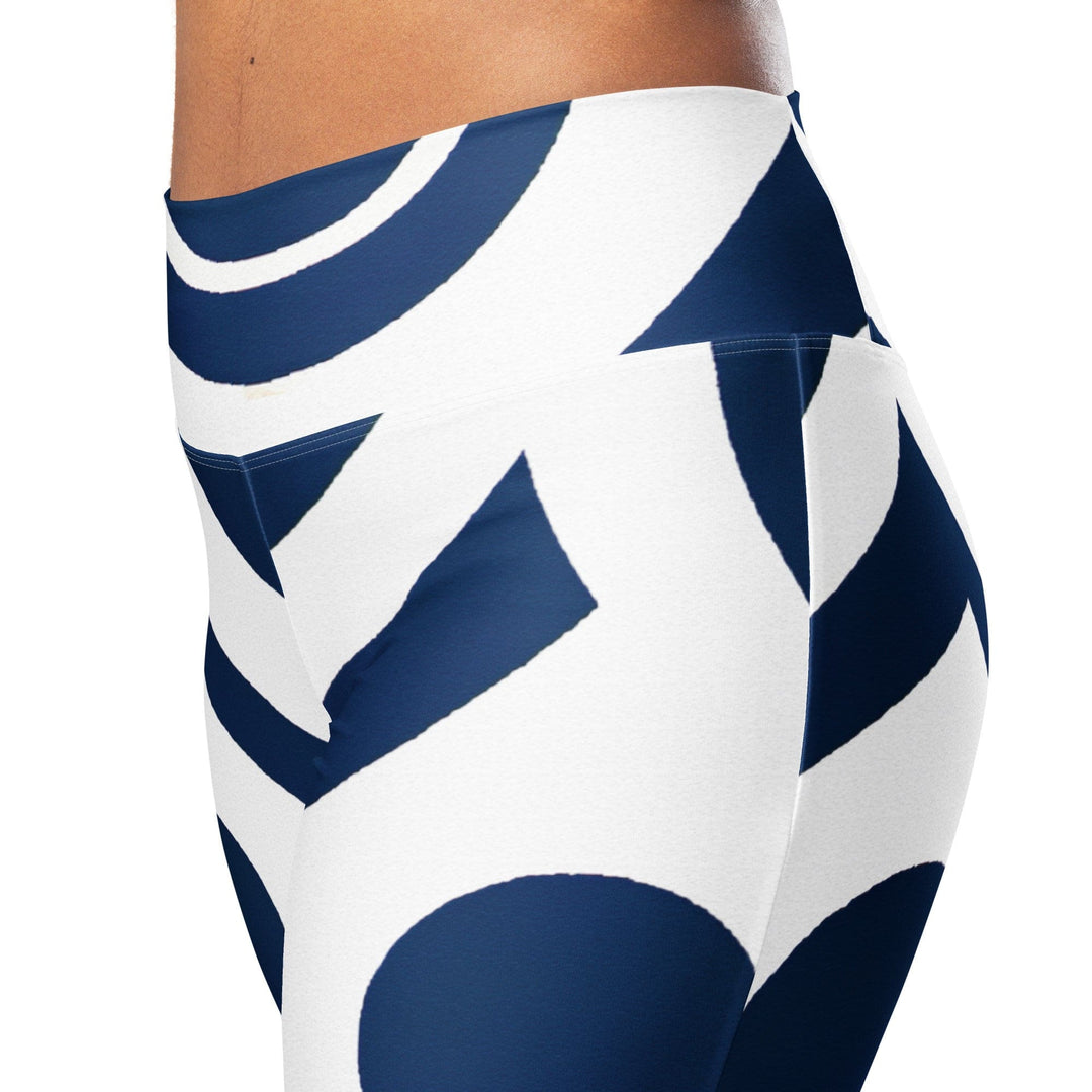 Womens Flare Leggings - Navy Blue and White Circular Pattern