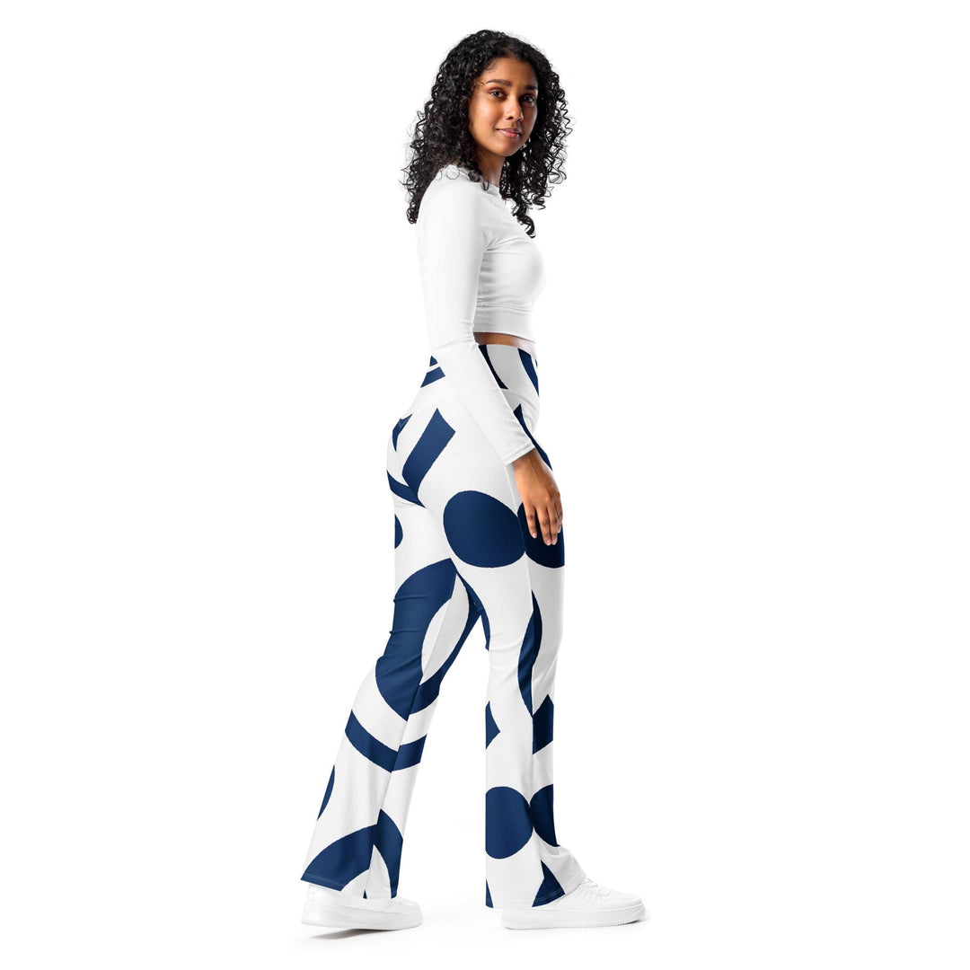 Womens Flare Leggings - Navy Blue and White Circular Pattern
