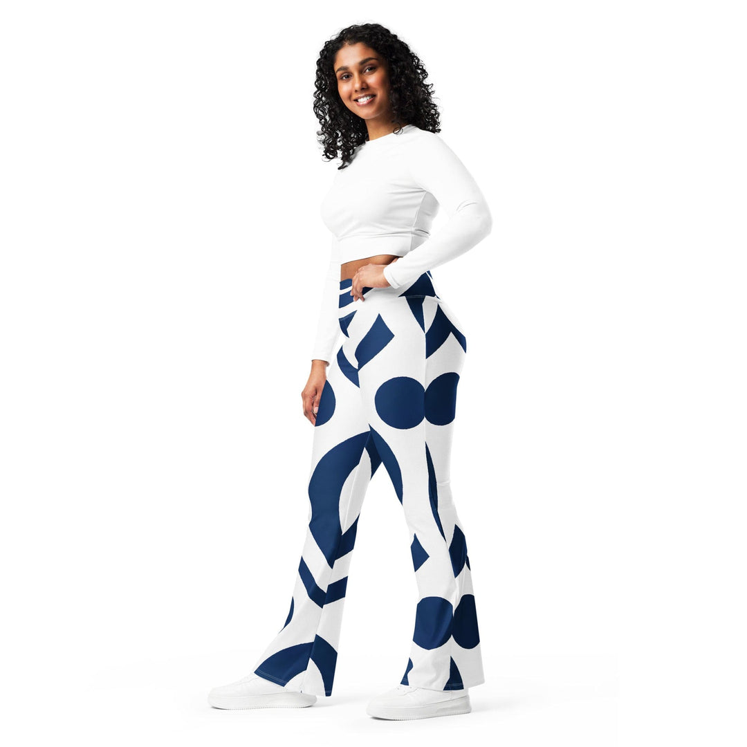 Womens Flare Leggings - Navy Blue and White Circular Pattern
