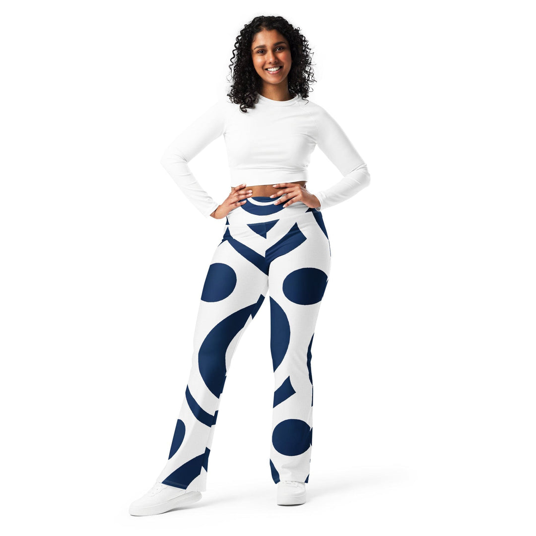 Womens Flare Leggings - Navy Blue and White Circular Pattern