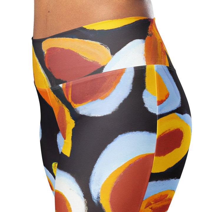Womens Flare Leggings - Orange Black White Geometric Print Pattern