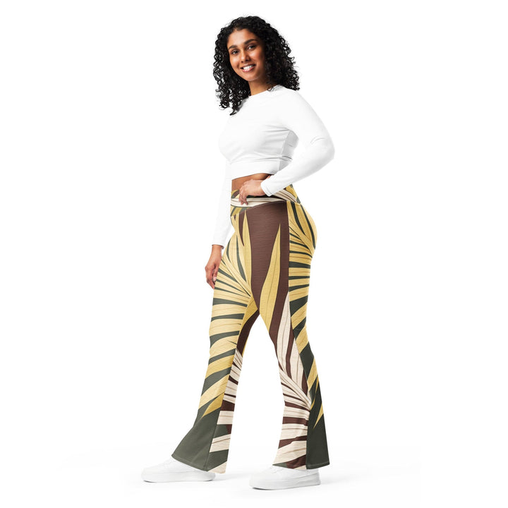 Womens Flare Leggings - Palm Tree Leaves Pattern