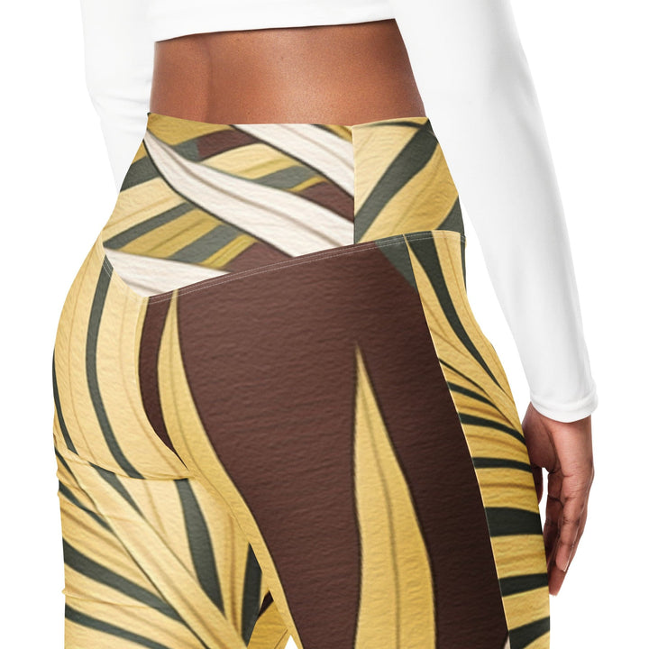 Womens Flare Leggings - Palm Tree Leaves Pattern