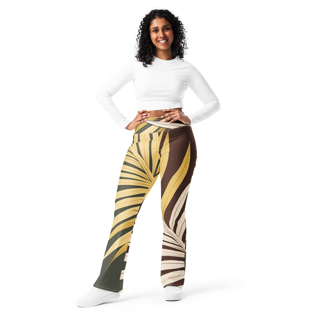 Womens Flare Leggings - Palm Tree Leaves Pattern