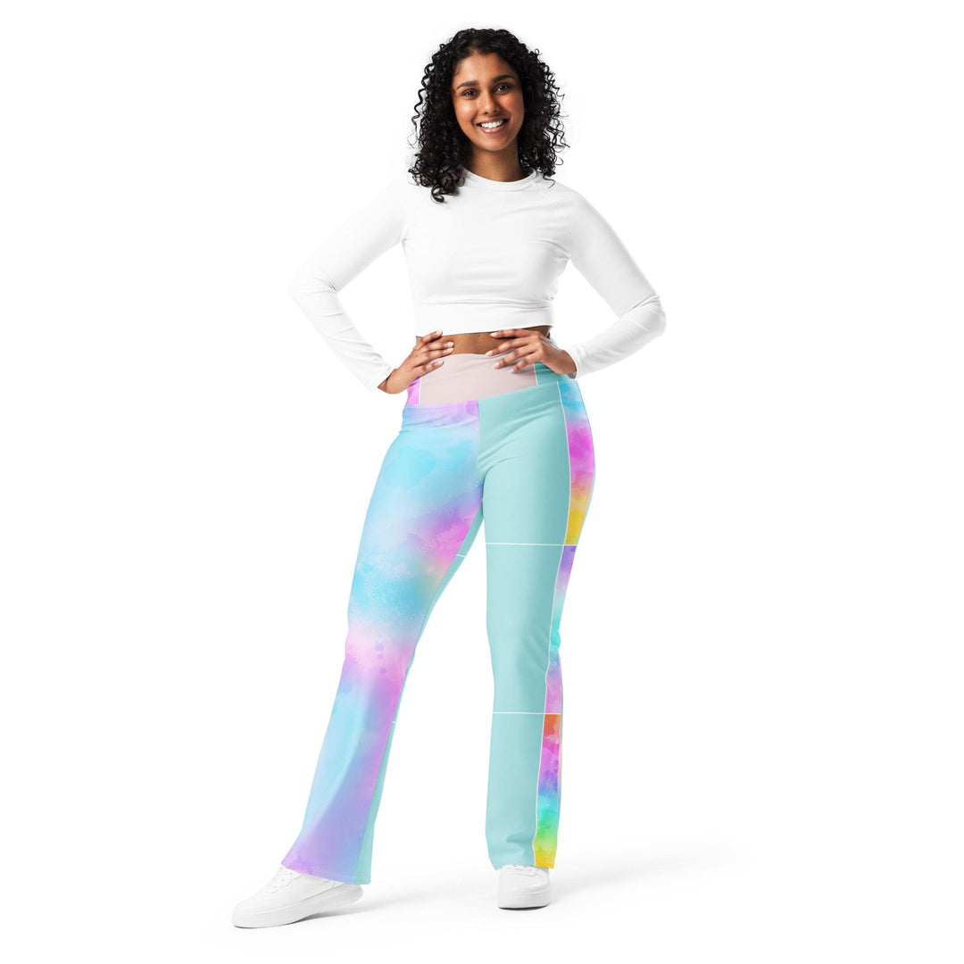 Womens Flare Leggings - Pastel Colorblock Watercolor Illustration