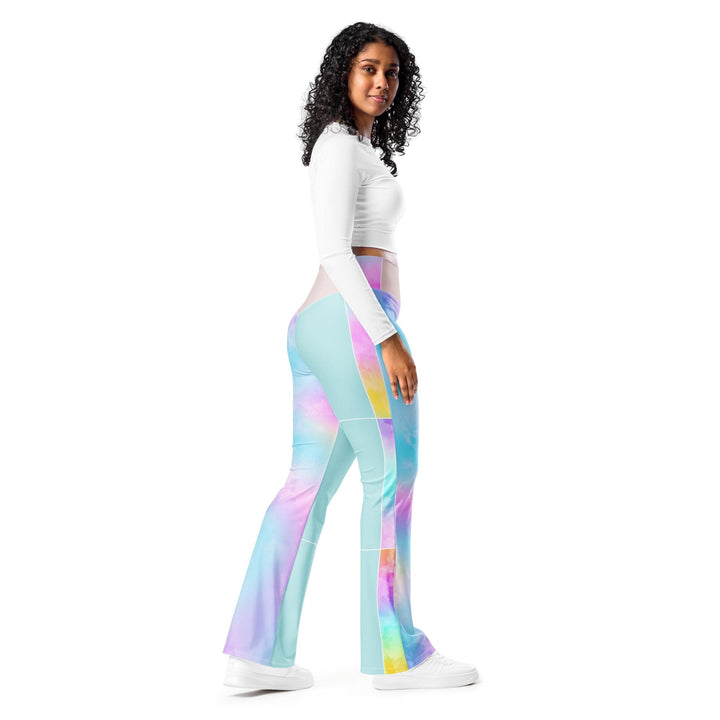Womens Flare Leggings - Pastel Colorblock Watercolor Illustration