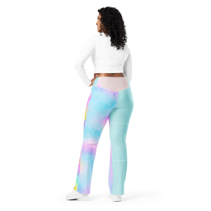 Womens Flare Leggings - Pastel Colorblock Watercolor Illustration