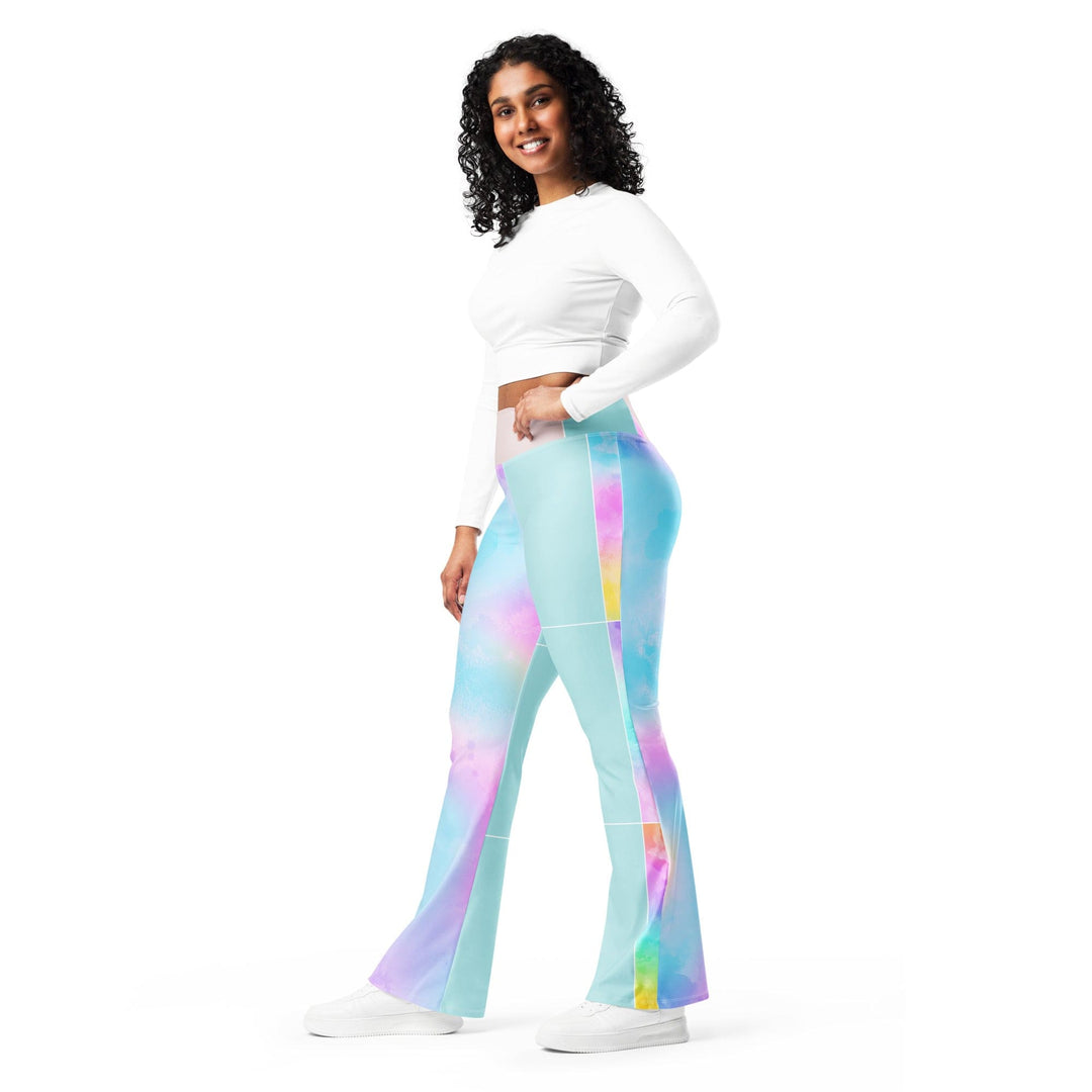 Womens Flare Leggings - Pastel Colorblock Watercolor Illustration