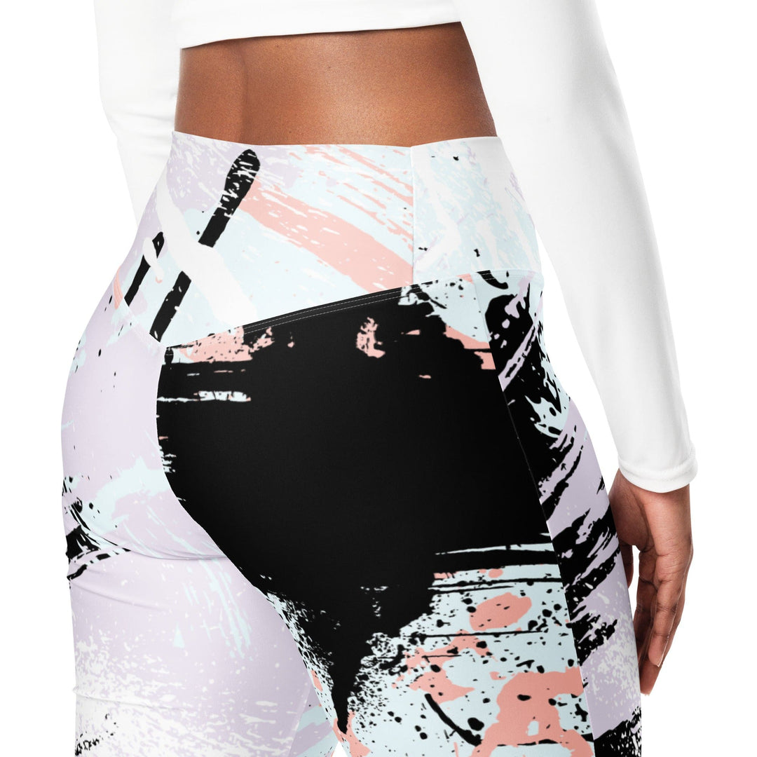 Womens Flare Leggings - Pink Black Abstract Print