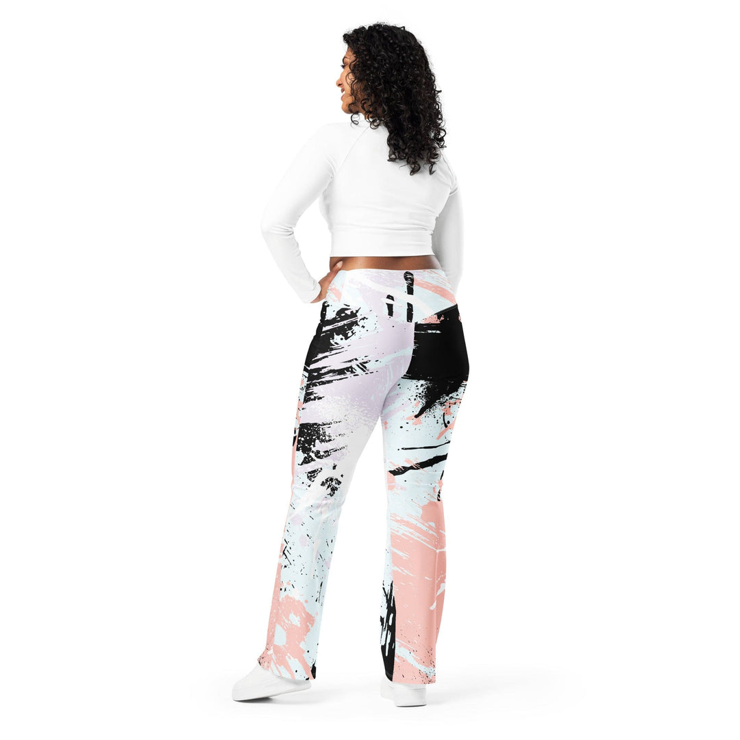 Womens Flare Leggings - Pink Black Abstract Print