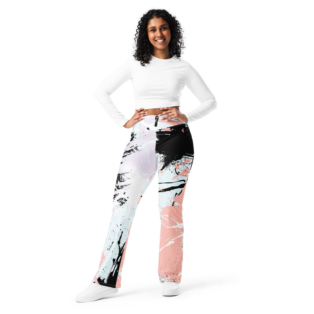 Womens Flare Leggings - Pink Black Abstract Print