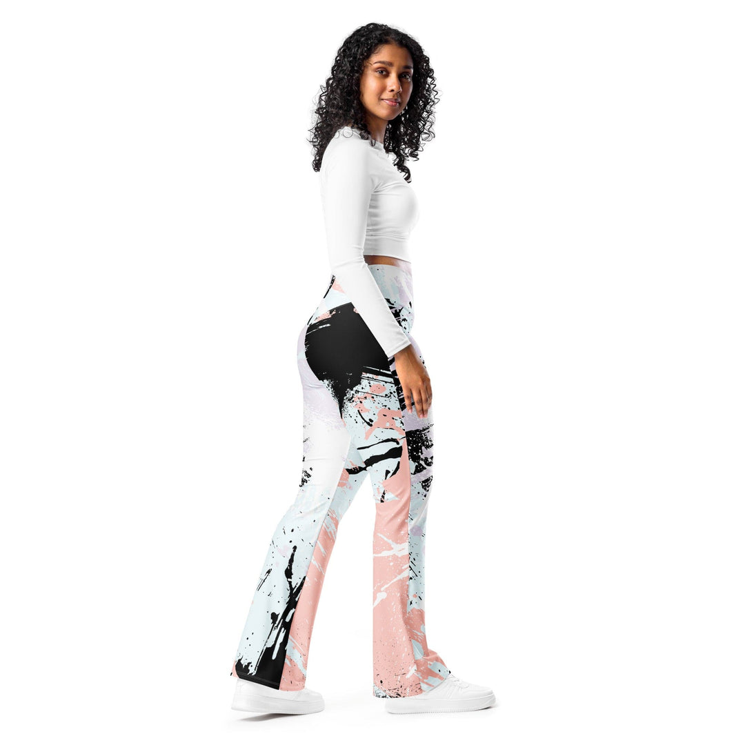 Womens Flare Leggings - Pink Black Abstract Print