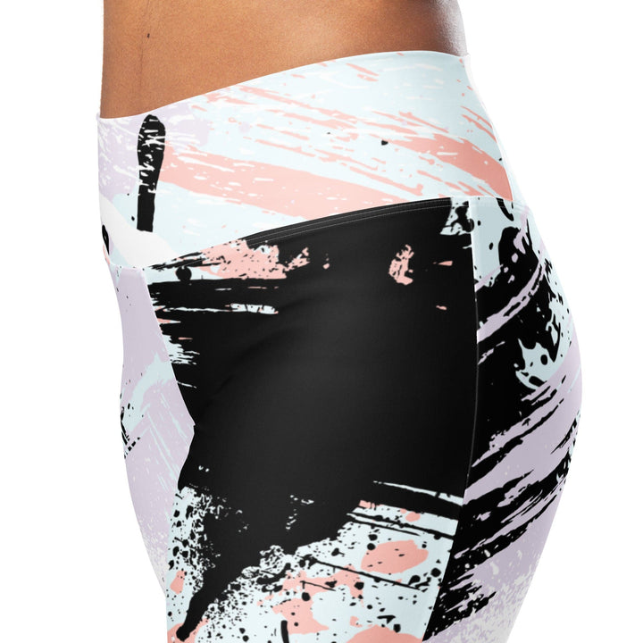 Womens Flare Leggings - Pink Black Abstract Print