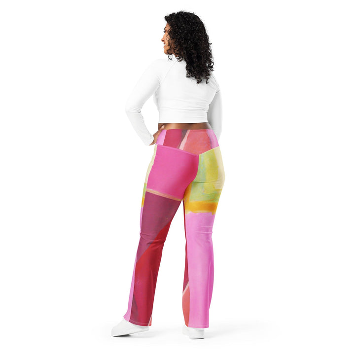 Womens Flare Leggings - Pink Mauve Red Geometric Pattern
