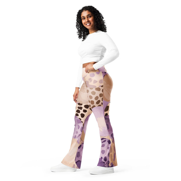 Womens Flare Leggings - Purple Lavender Spotted Print