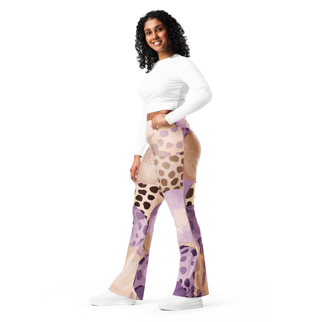 Womens Flare Leggings - Purple Lavender Spotted Print