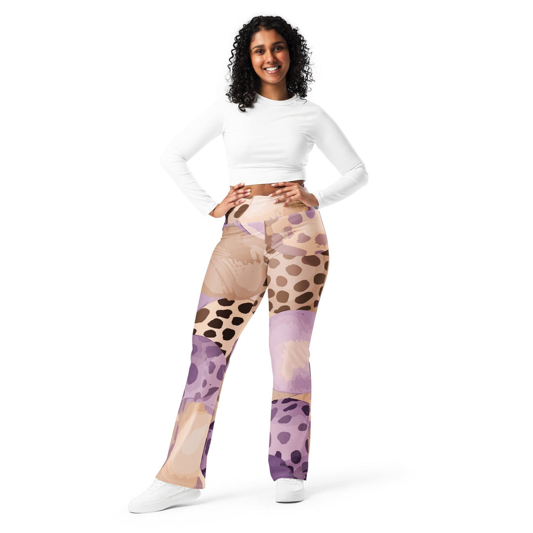 Womens Flare Leggings - Purple Lavender Spotted Print