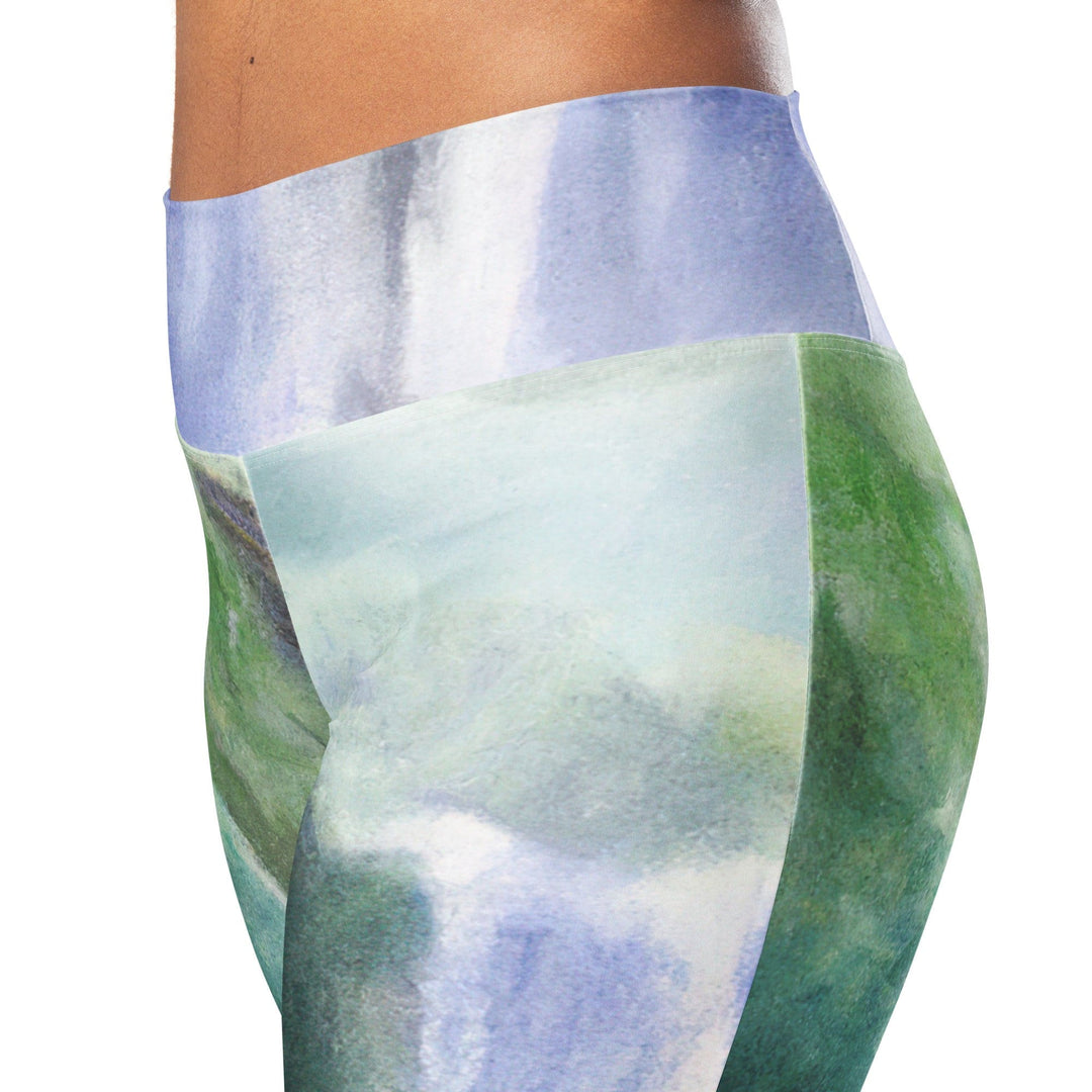 Womens Flare Leggings - Purple Watercolor Waterfall Green Landscape