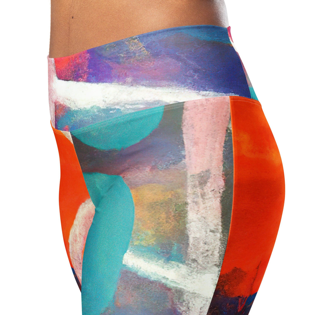 Womens Flare Leggings - Red Blue Multicolor Abstract Print