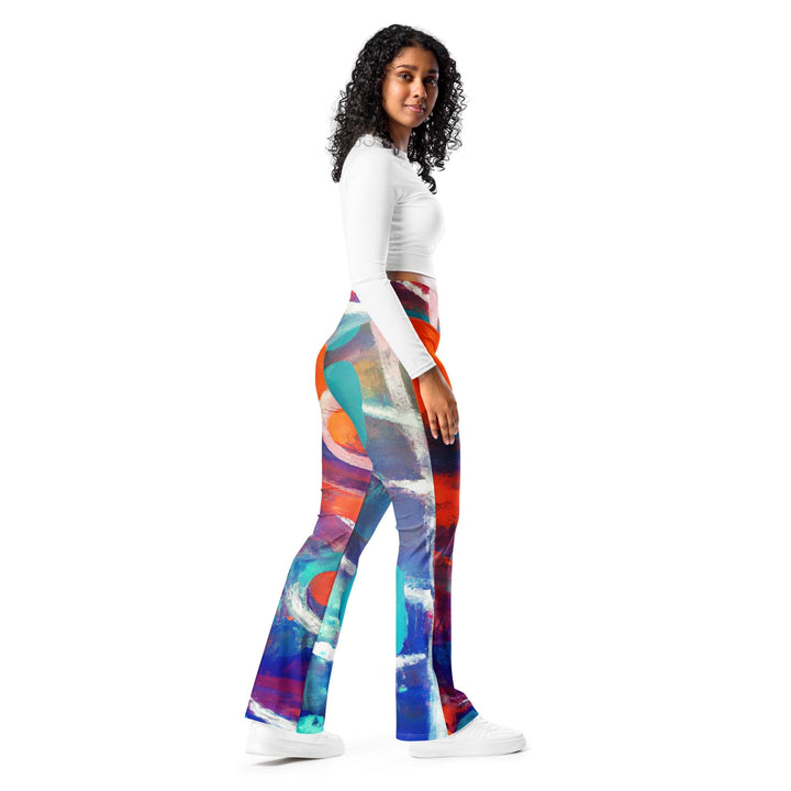 Womens Flare Leggings - Red Blue Multicolor Abstract Print