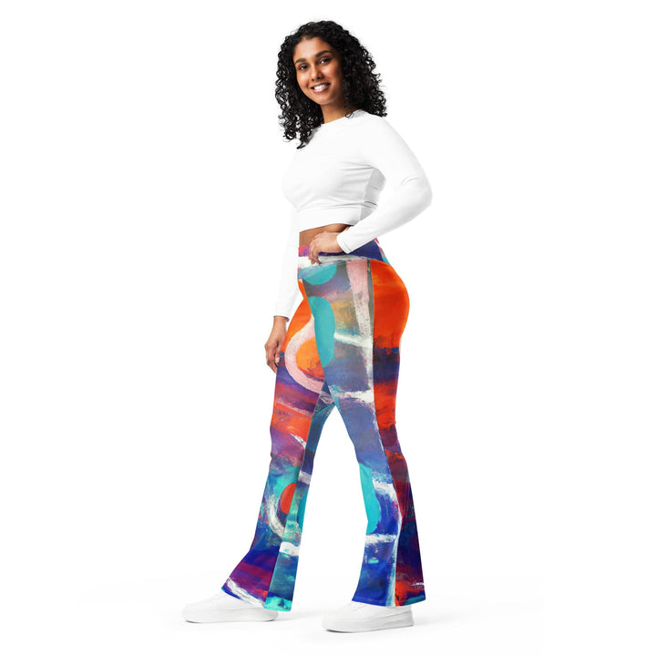Womens Flare Leggings - Red Blue Multicolor Abstract Print