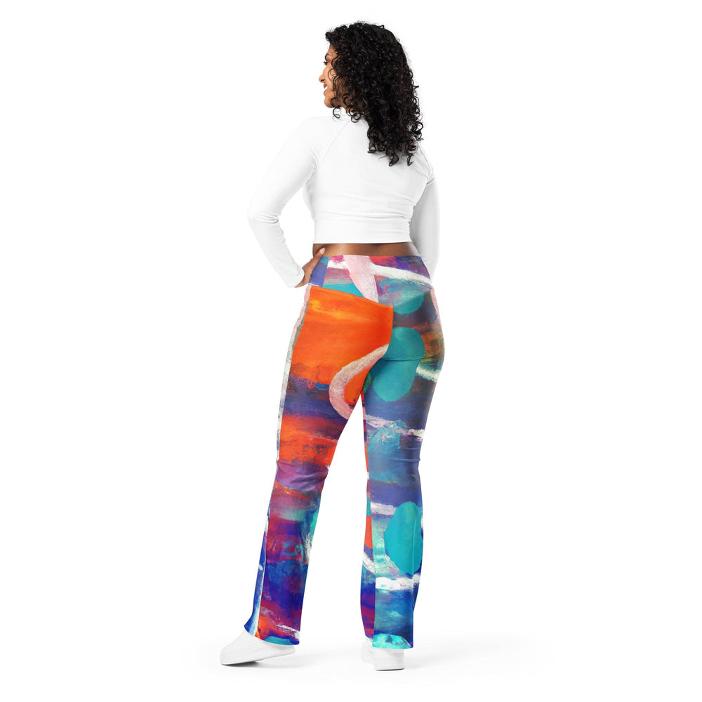 Womens Flare Leggings - Red Blue Multicolor Abstract Print