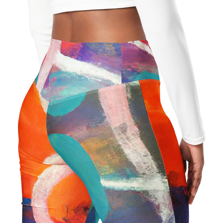 Womens Flare Leggings - Red Blue Multicolor Abstract Print