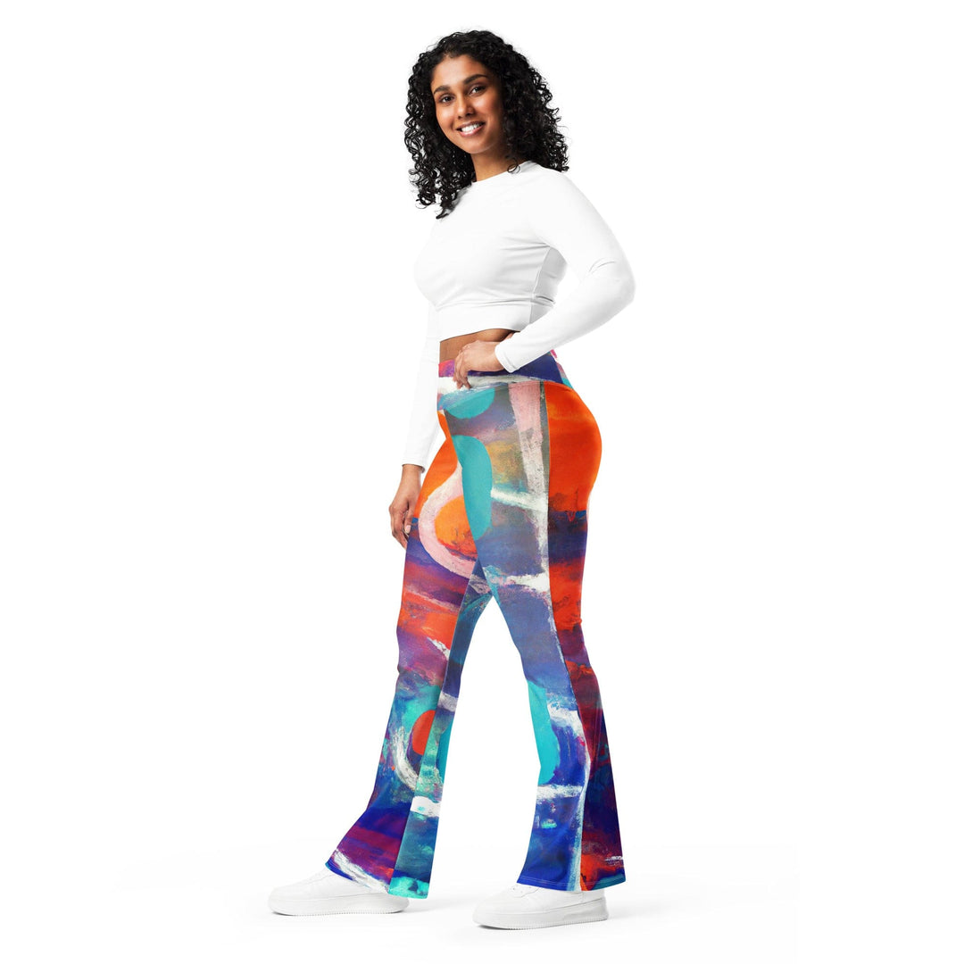 Womens Flare Leggings - Red Blue Multicolor Abstract Print