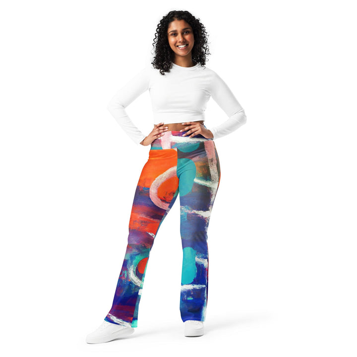 Womens Flare Leggings - Red Blue Multicolor Abstract Print