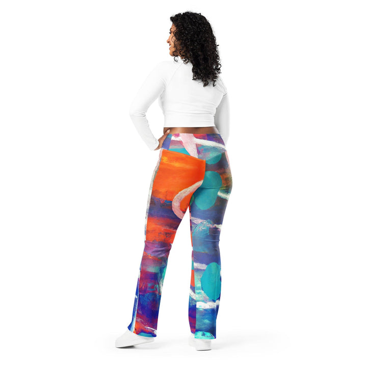 Womens Flare Leggings - Red Blue Multicolor Abstract Print