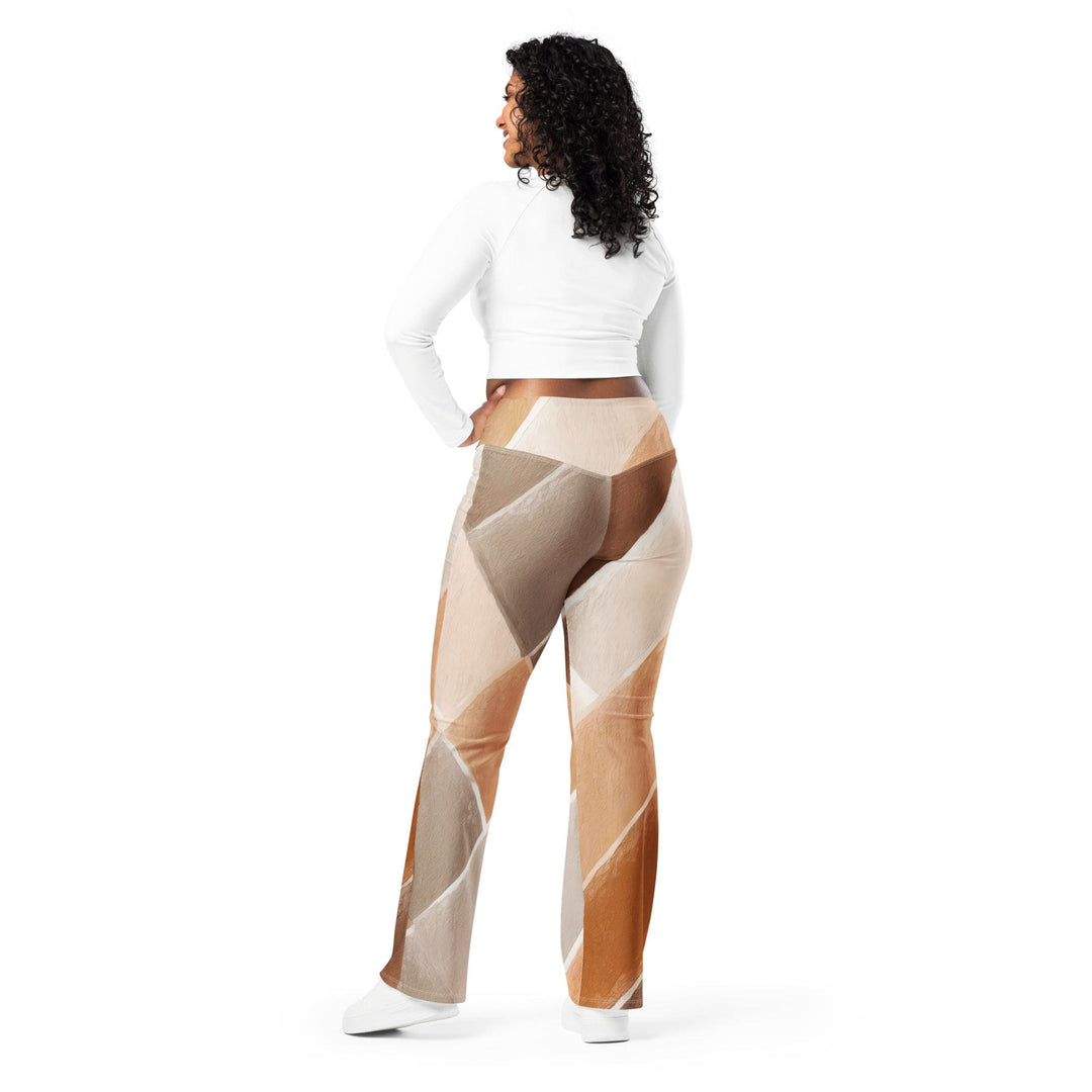 Womens Flare Leggings - Brown Rustic Watercolors Print