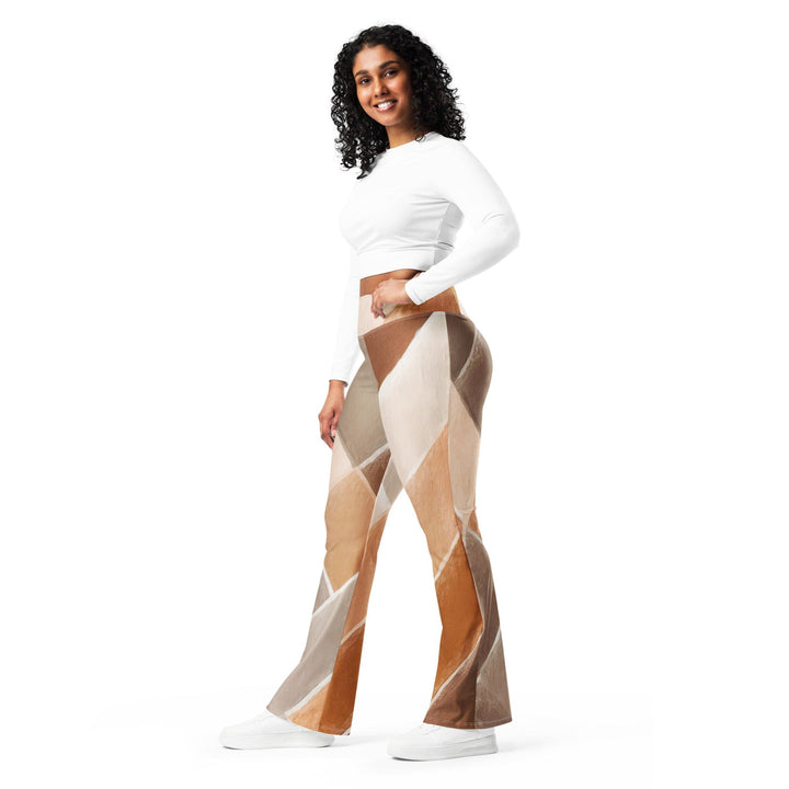 Womens Flare Leggings - Brown Rustic Watercolors Print