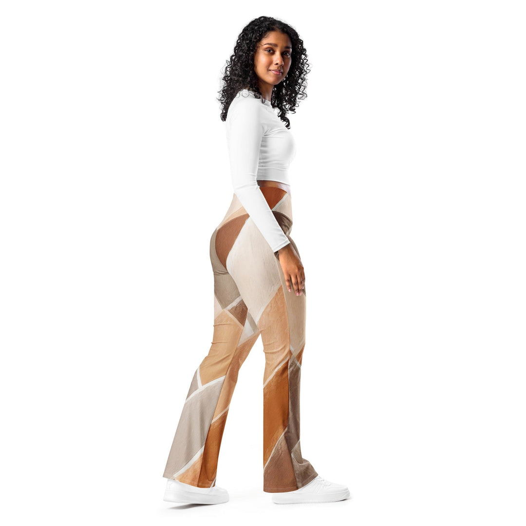 Womens Flare Leggings - Brown Rustic Watercolors Print
