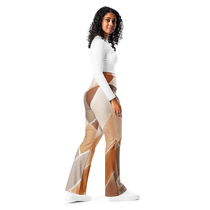 Womens Flare Leggings - Brown Rustic Watercolors Print