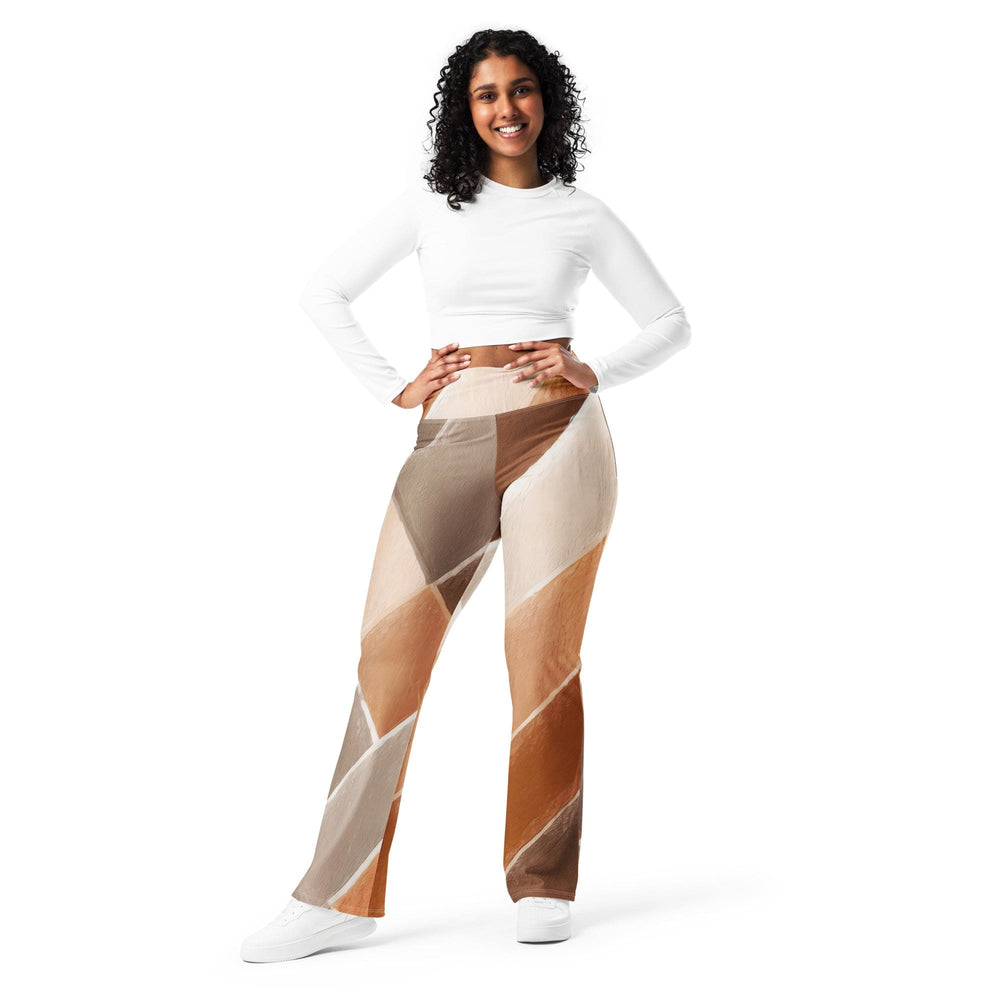 Womens Flare Leggings - Brown Rustic Watercolors Print