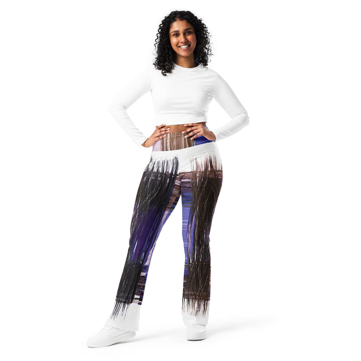 Womens Flare Leggings - Rustic Brown Interweave Print