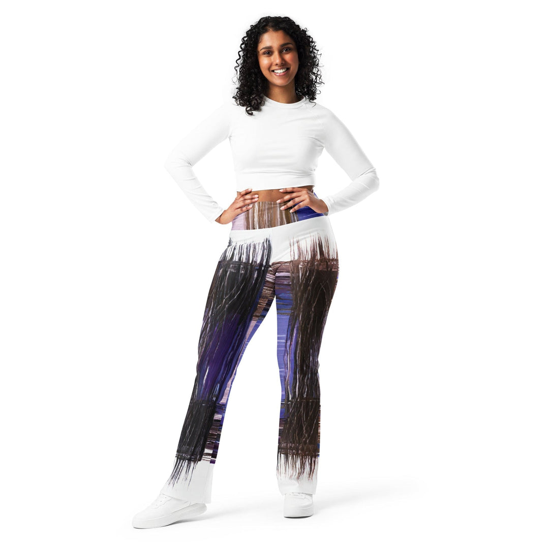 Womens Flare Leggings - Rustic Brown Interweave Print