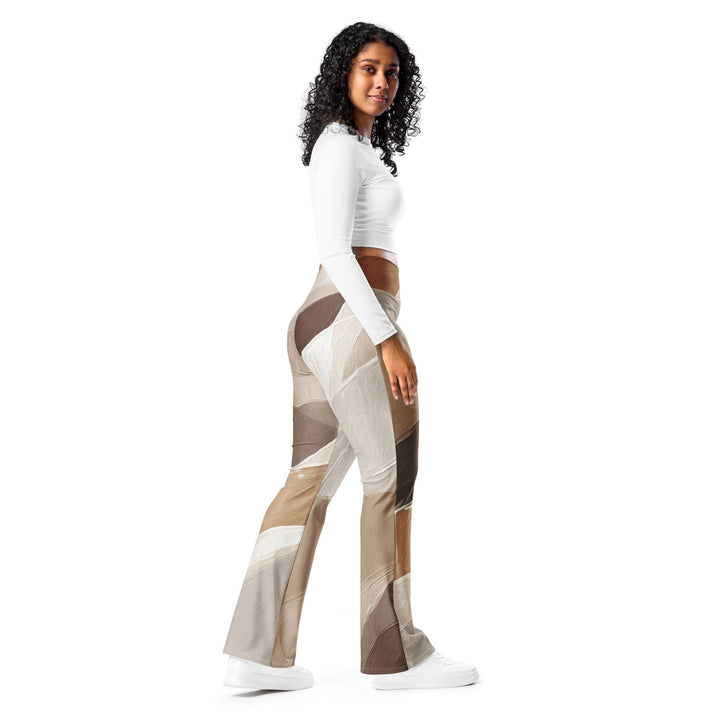 Womens Flare Leggings - Rustic Brown Stone Print