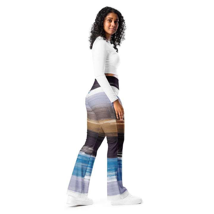 Womens Flare Leggings - Rustic Purple Brown Design