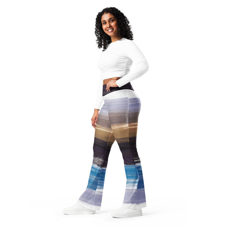 Womens Flare Leggings - Rustic Purple Brown Design