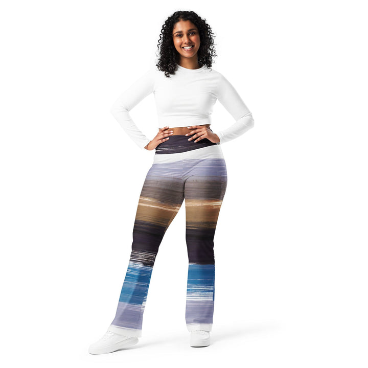 Womens Flare Leggings - Rustic Purple Brown Design