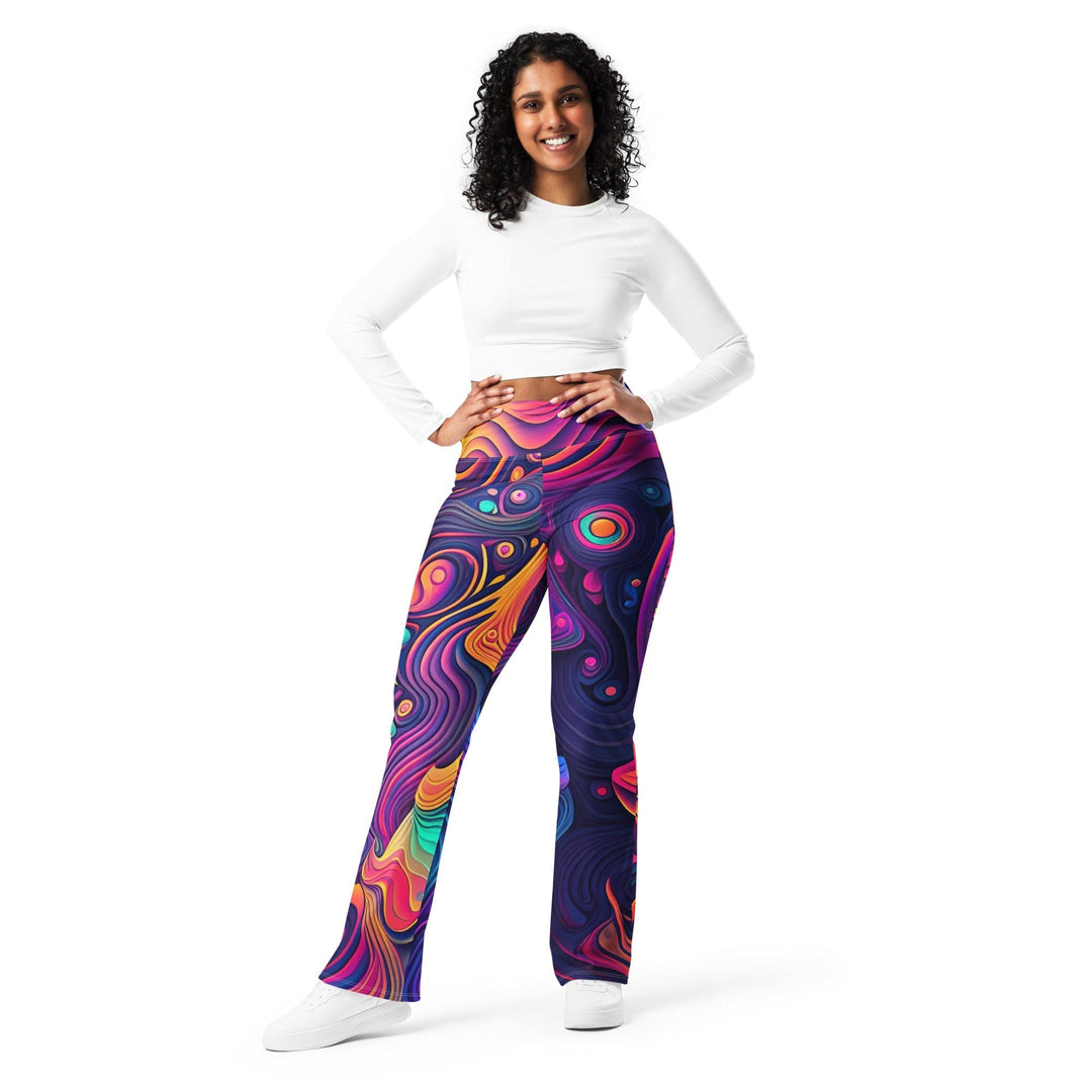 Womens Flare Leggings - Vibrant Psychedelic Kaleidoscope Boho Print