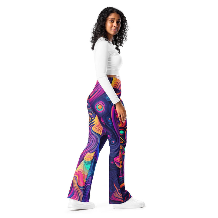 Womens Flare Leggings - Vibrant Psychedelic Kaleidoscope Boho Print