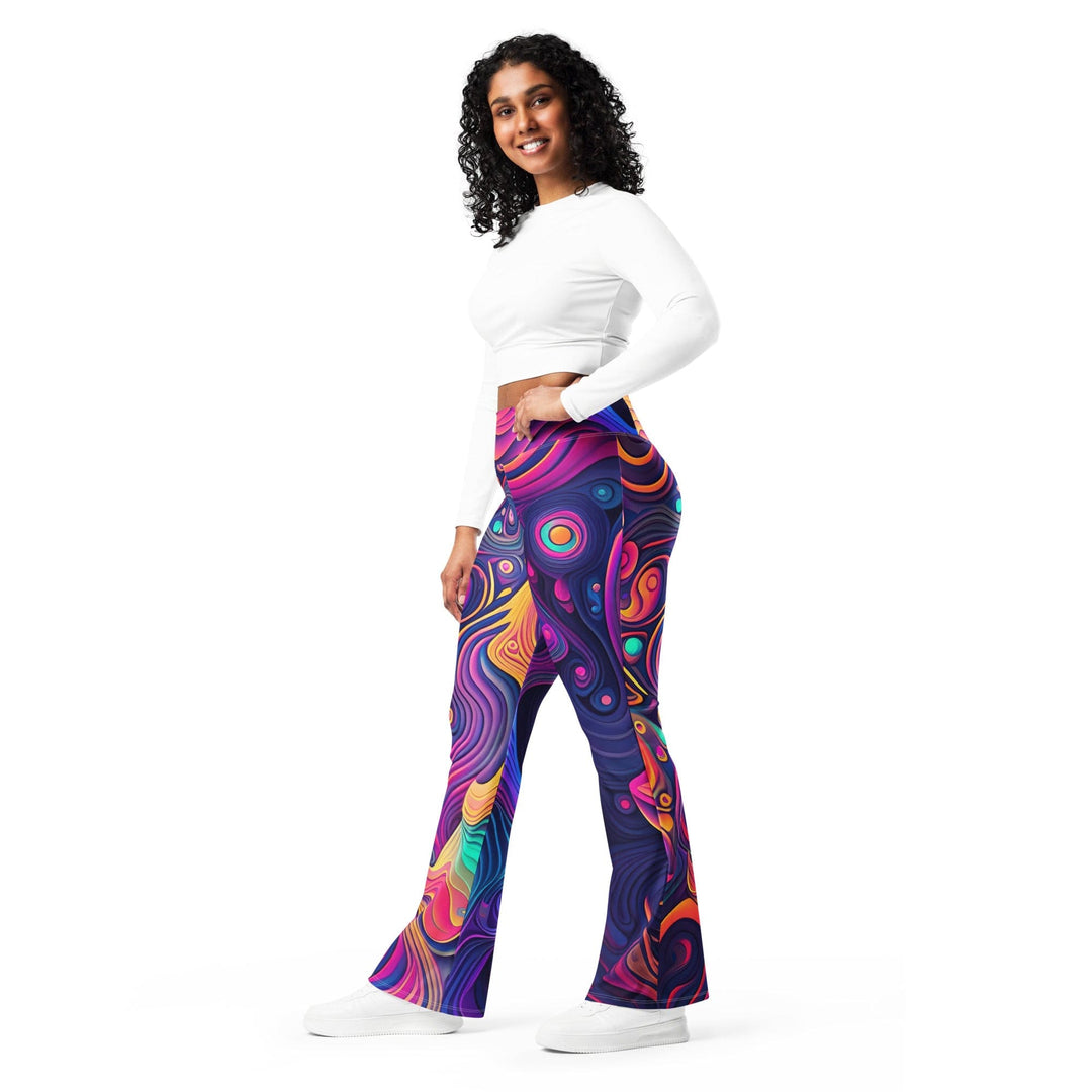 Womens Flare Leggings - Vibrant Psychedelic Kaleidoscope Boho Print