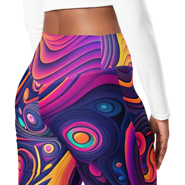 Womens Flare Leggings - Vibrant Psychedelic Kaleidoscope Boho Print