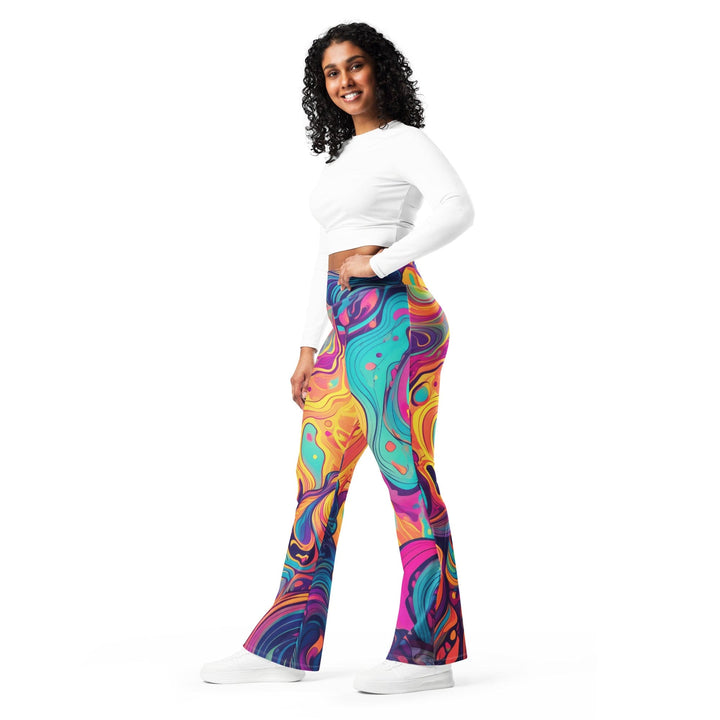Womens Flare Leggings - Vibrant Psychedelic Kaleidoscope Boho Print 3