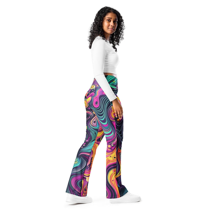 Womens Flare Leggings - Vibrant Psychedelic Kaleidoscope Boho Print